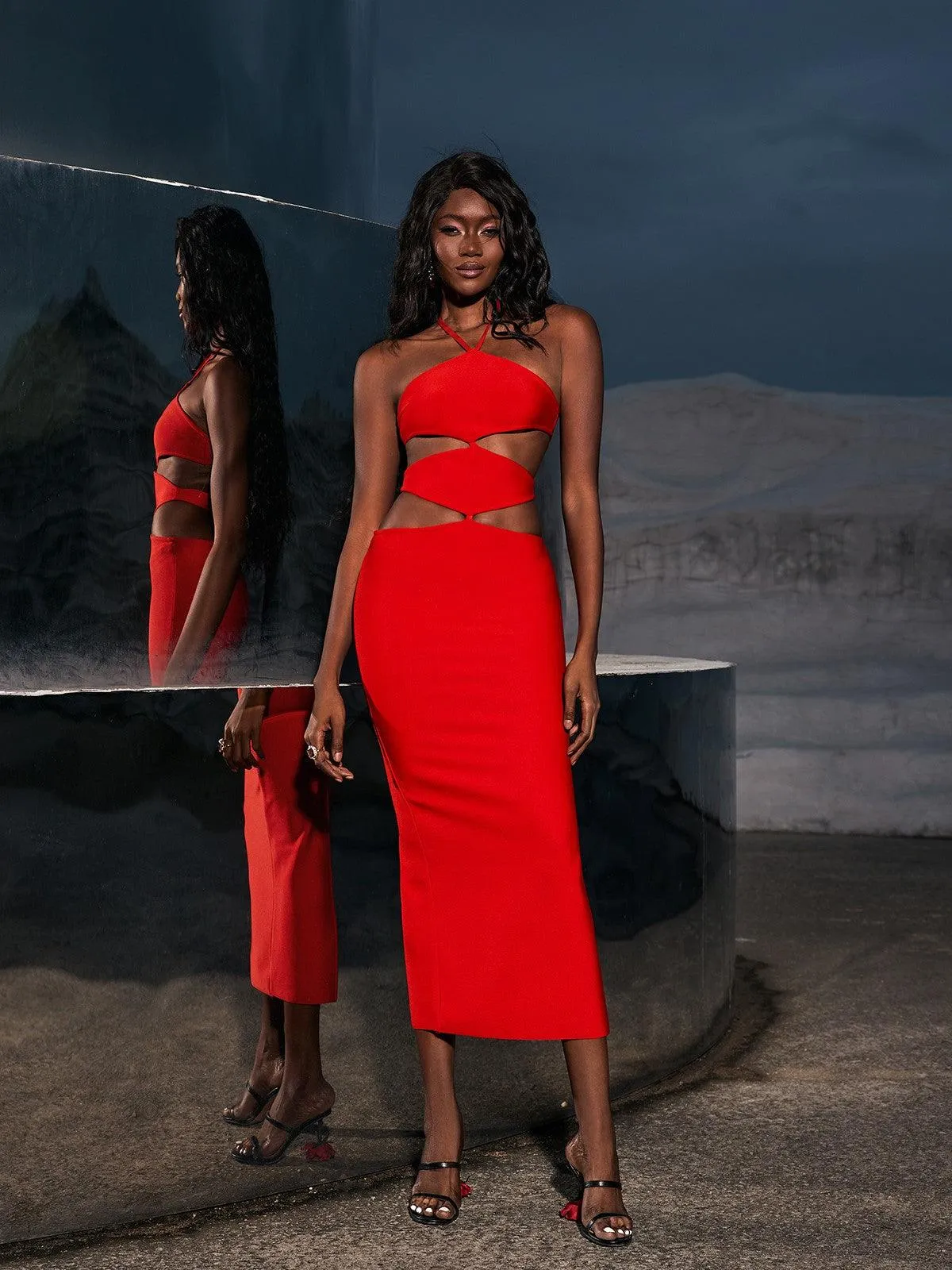 Hedwig Cutout High Split Bandage Dress In Red sold by Mew Mews product image thumbnail 4