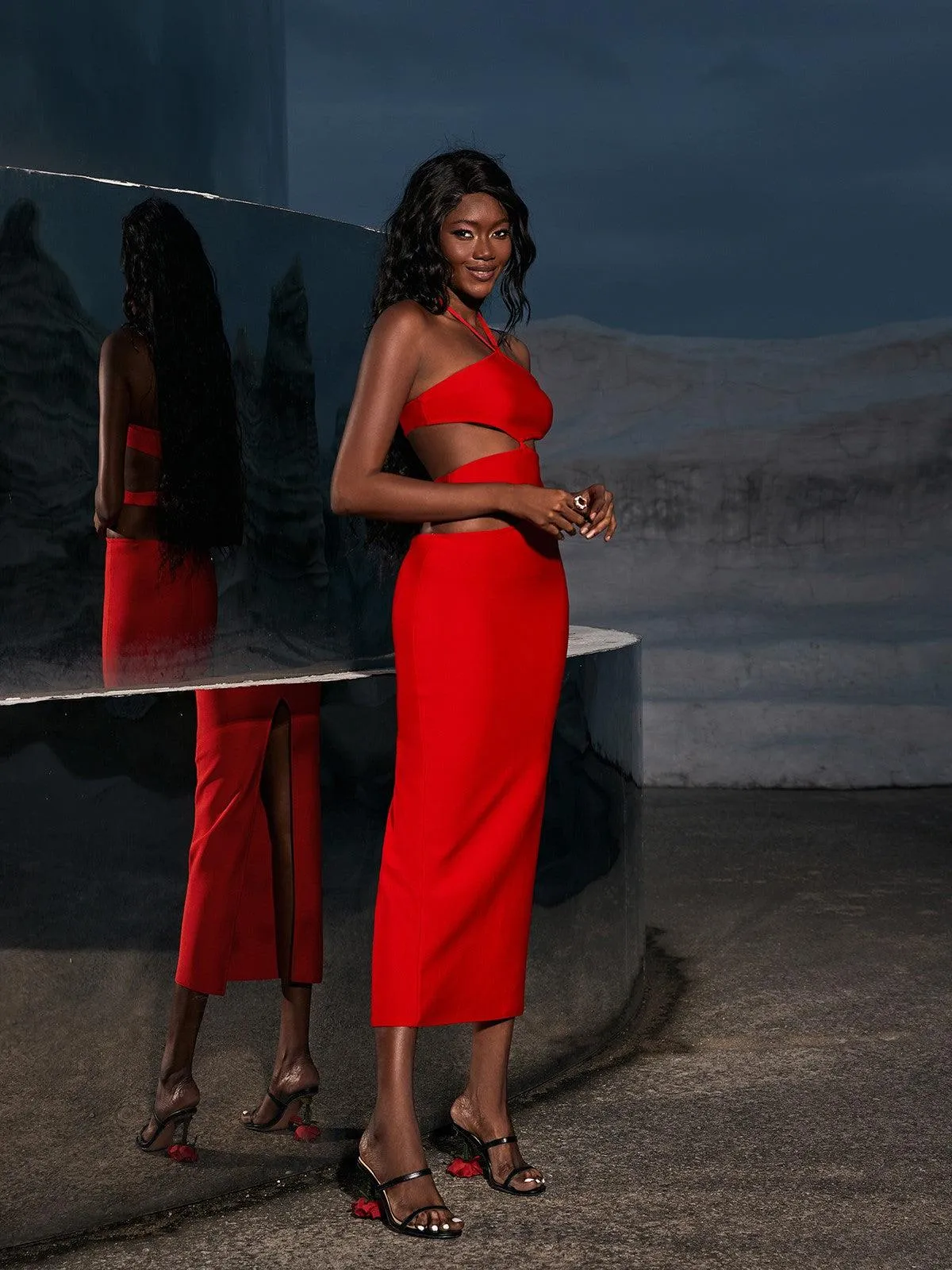 Hedwig Cutout High Split Bandage Dress In Red sold by Mew Mews product image thumbnail 5