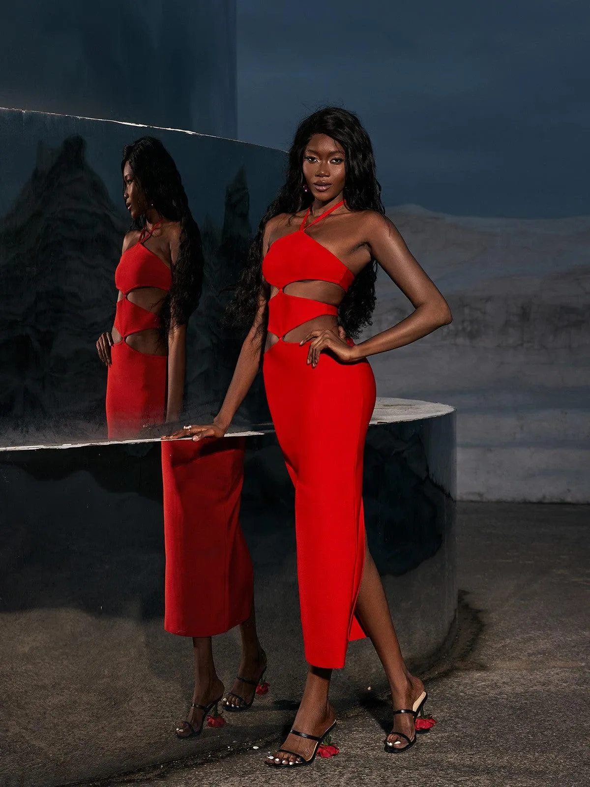 Hedwig Cutout High Split Bandage Dress In Red sold by Mew Mews product image thumbnail 3