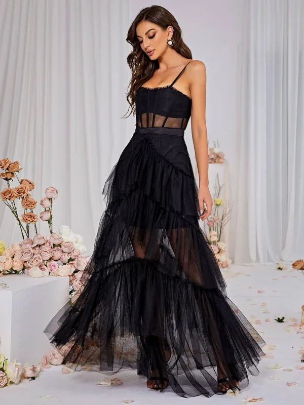 Inaya Mesh Maxi Dress In Black sold by Mew Mews