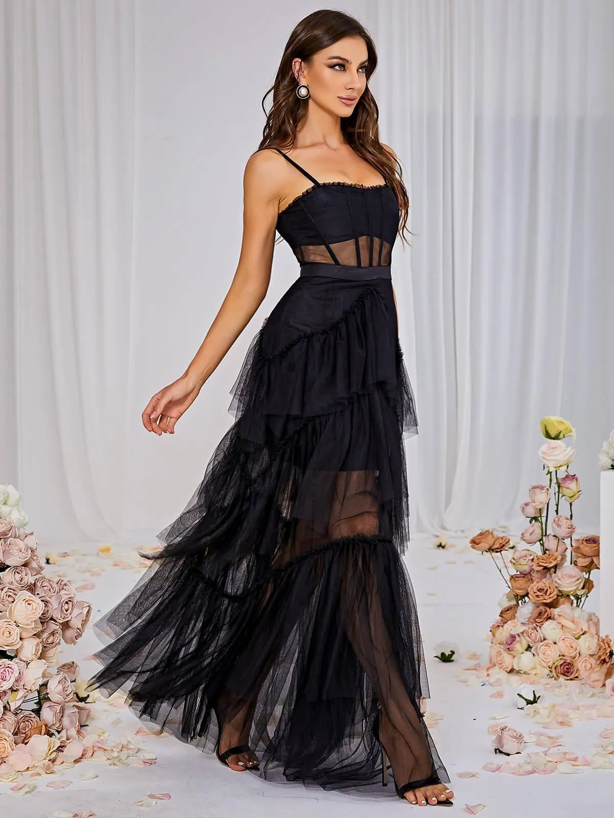 Inaya Mesh Maxi Dress In Black sold by Mew Mews product image thumbnail 4
