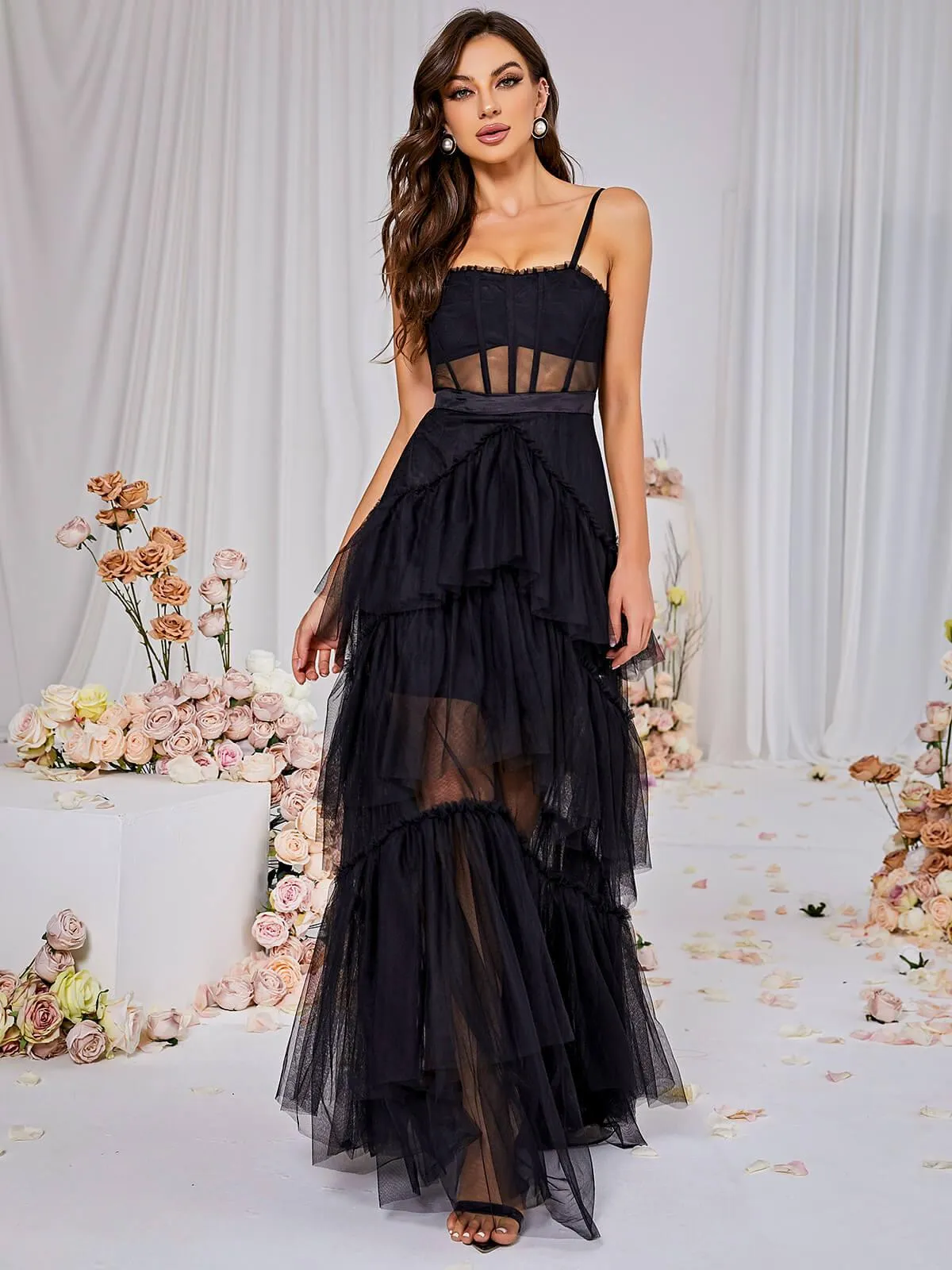 Inaya Mesh Maxi Dress In Black sold by Mew Mews product image thumbnail 2