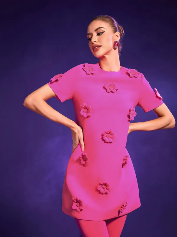Dashiell Short Sleeve Floral Embellished Mini Dress made by Mew Mews