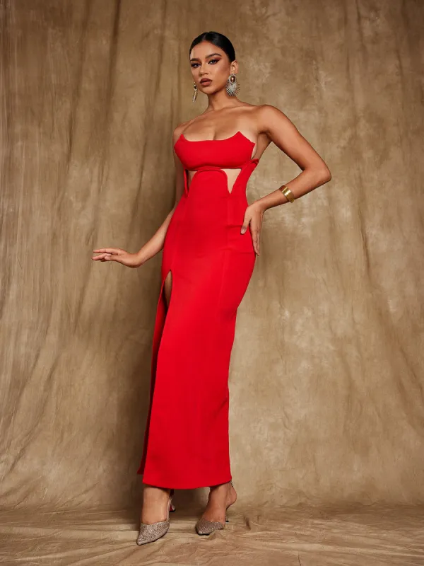 Efron Strapless Hollow Split Maxi Dress sold by Mew Mews