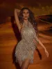 Charlize Crystal Fringe Mini Dress sold by Mew Mews