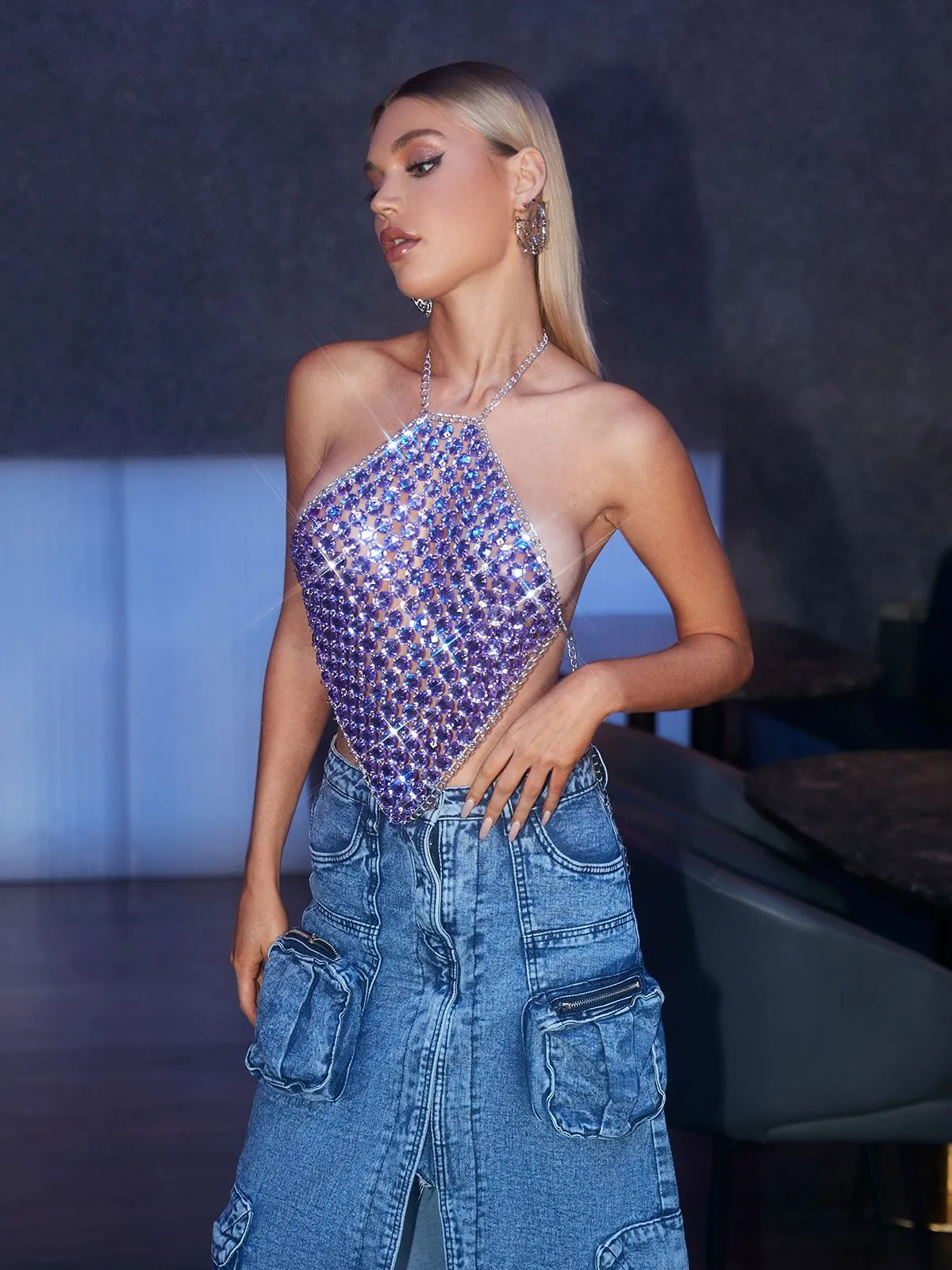 Leland Backless Crystal Body Chain Top sold by Mew Mews product image thumbnail 3