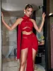 Genevieve Flower Cutout Draped Mesh Mini Dress In Red sold by Mew Mews