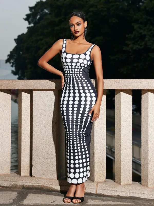 Ishi Dot Printed Maxi Dress In White made by Mew Mews