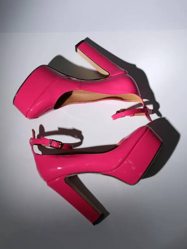 Kalea Leather Platform Heels In Hot Pink sold by Mew Mews
