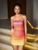 Shanti Strapless Sequin Ombre Mini Dress In Orange sold by Mew Mews