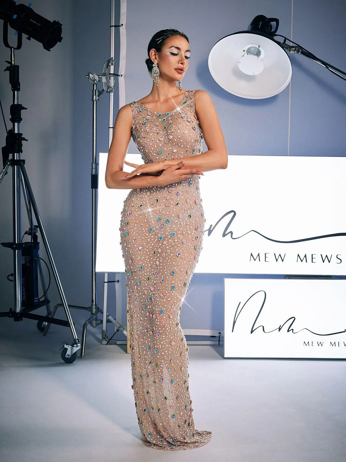 Alfredo Scoop Neck Rhinestone Maxi Dress sold by Mew Mews product image thumbnail 2