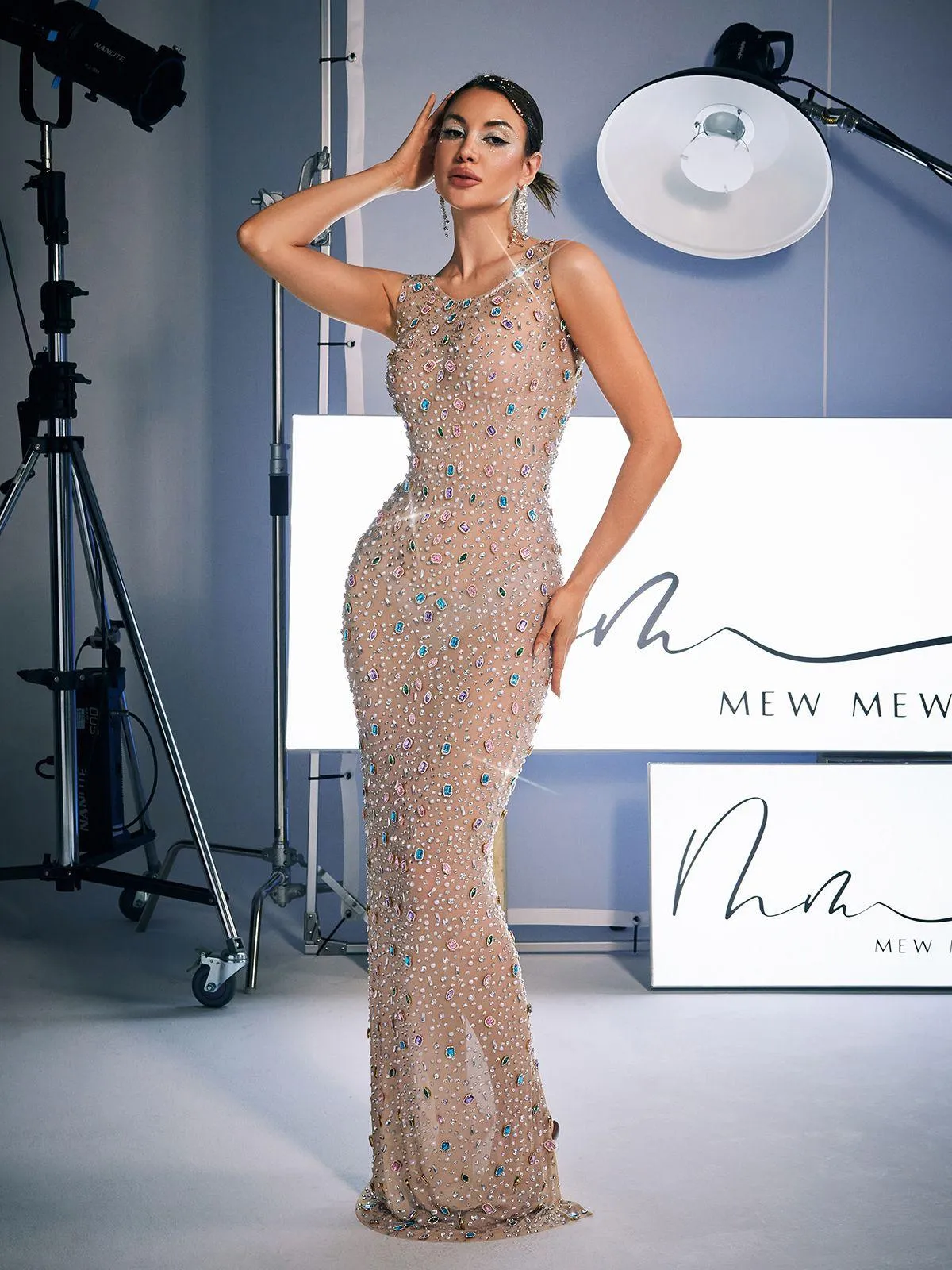 Alfredo Scoop Neck Rhinestone Maxi Dress sold by Mew Mews product image thumbnail 4