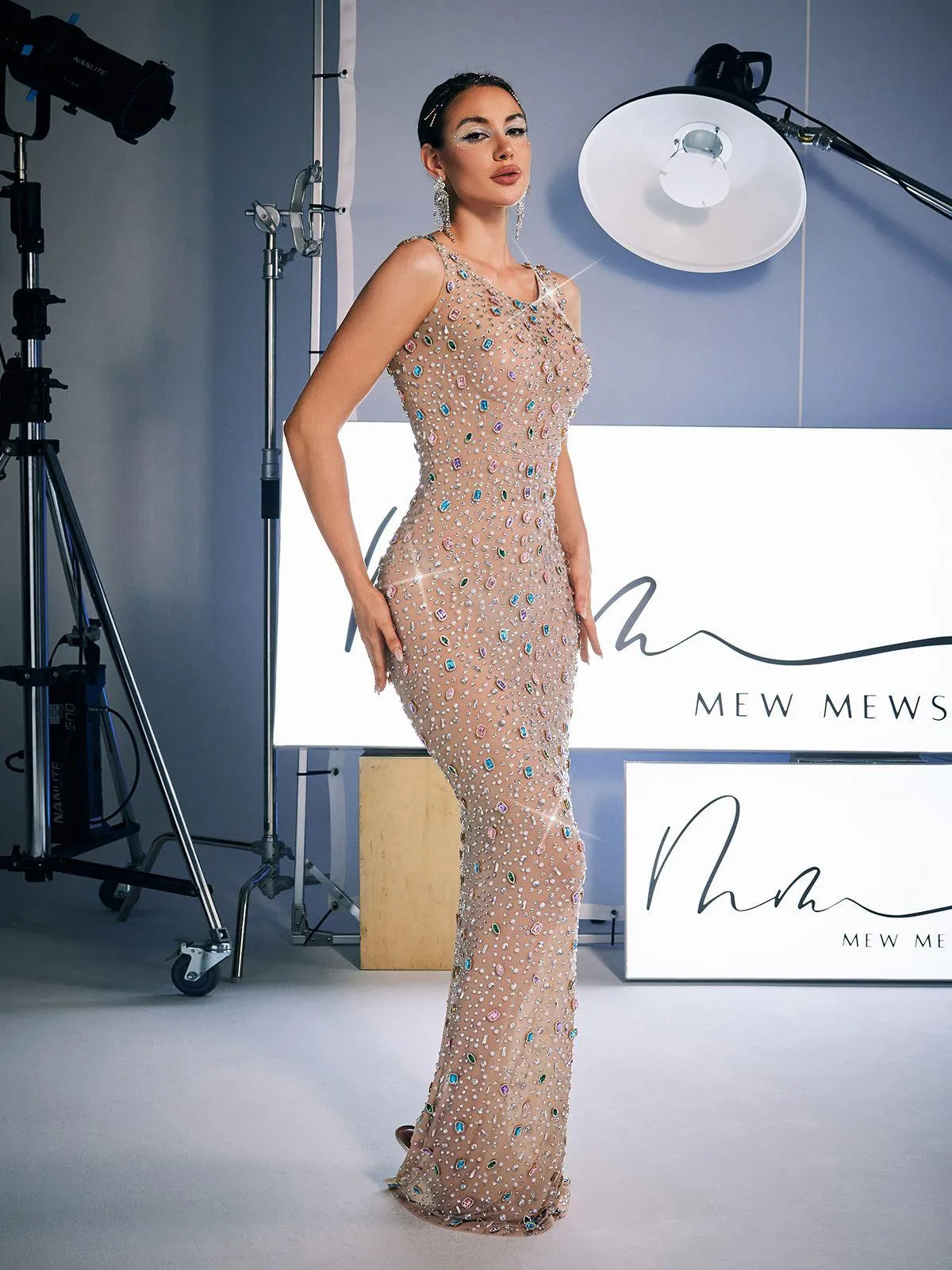 Alfredo Scoop Neck Rhinestone Maxi Dress sold by Mew Mews product image thumbnail 5