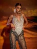 Elara V Neck Chainmail Top In Silver sold by Mew Mews