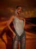 Elara V Neck Chainmail Top In Silver sold by Mew Mews