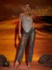Elara V Neck Chainmail Top In Silver sold by Mew Mews