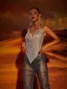 Elara V Neck Chainmail Top In Silver sold by Mew Mews