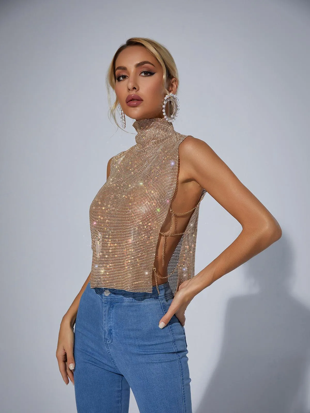 Marilyn Split Chain Chainmail Top In Gold sold by Mew Mews product image thumbnail 3