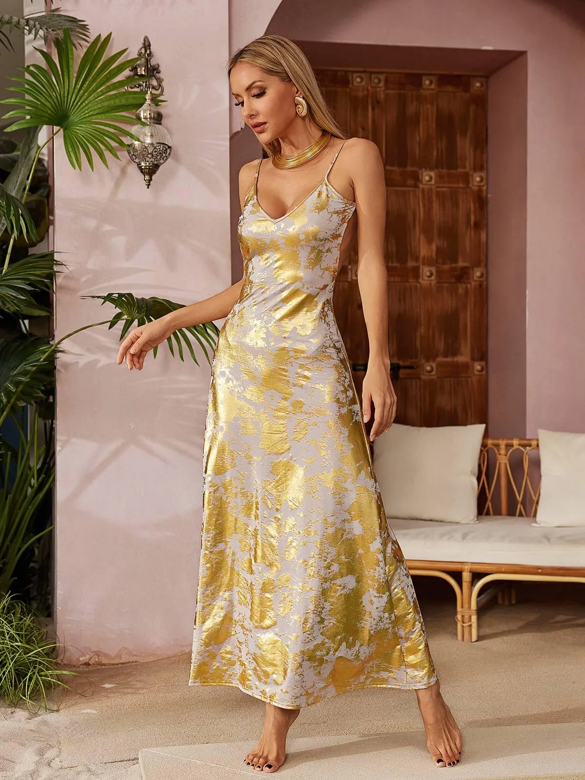 Remiel Backless Meatllic Maxi Dress sold by Mew Mews product image thumbnail 2
