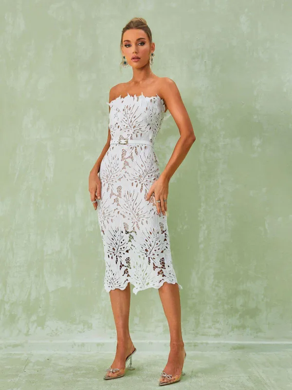Despina White Lace Midi Dress sold by Mew Mews