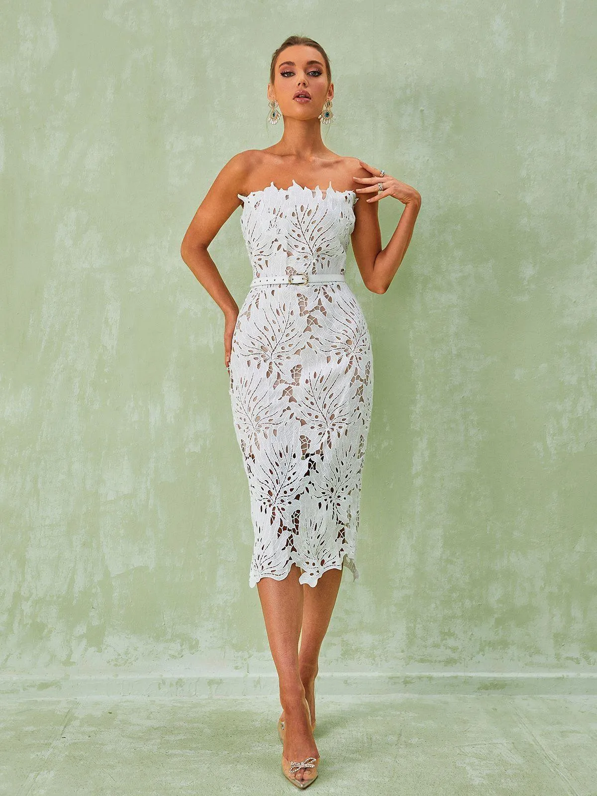 Despina White Lace Midi Dress sold by Mew Mews product image thumbnail 3