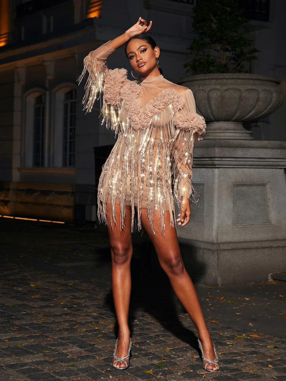 Sparrow Sequin Fringe Mini Dress In Champagne sold by Mew Mews product image thumbnail 3