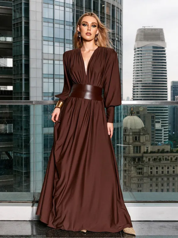 Cosmo V Neck Belted Maxi Dress sold by Mew Mews