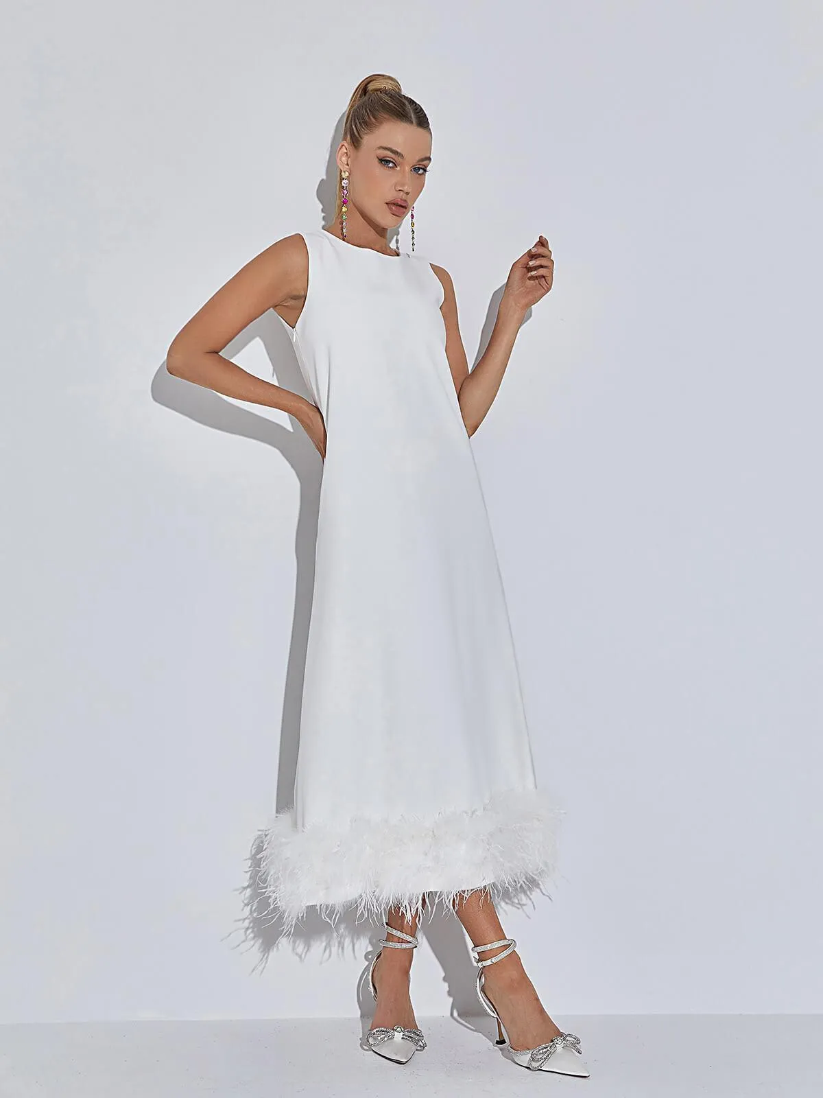 Nisha Feather Midi Dress In White sold by Mew Mews product image thumbnail 2