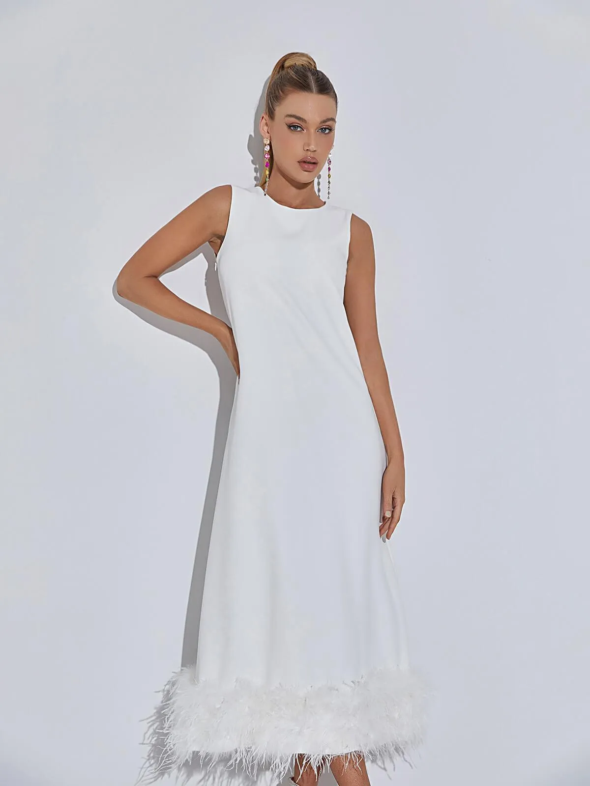 Nisha Feather Midi Dress In White sold by Mew Mews product image thumbnail 5