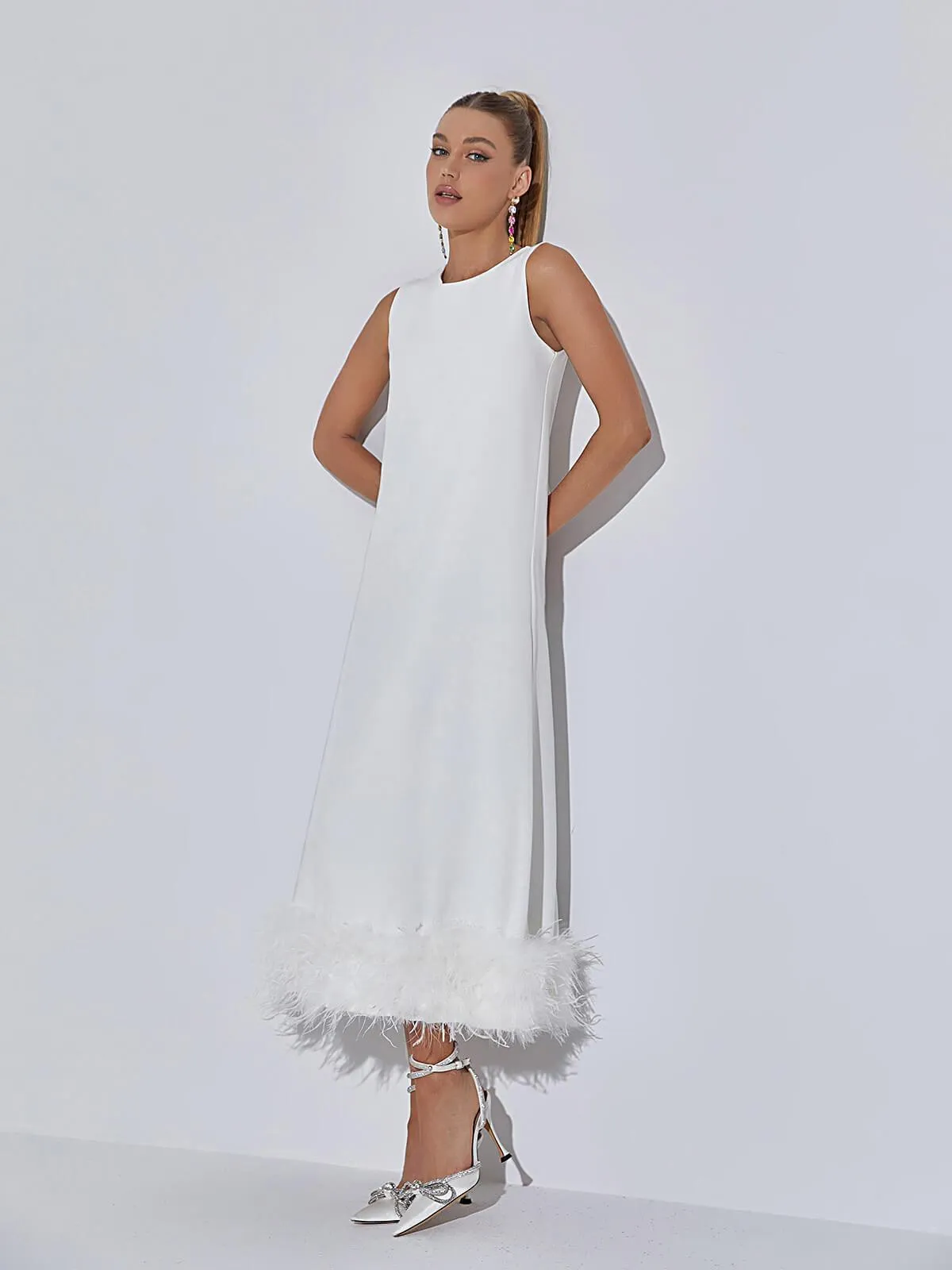 Nisha Feather Midi Dress In White sold by Mew Mews product image thumbnail 3