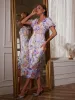 Grayson Flower Embroidered Midi Dress In Purple sold by Mew Mews