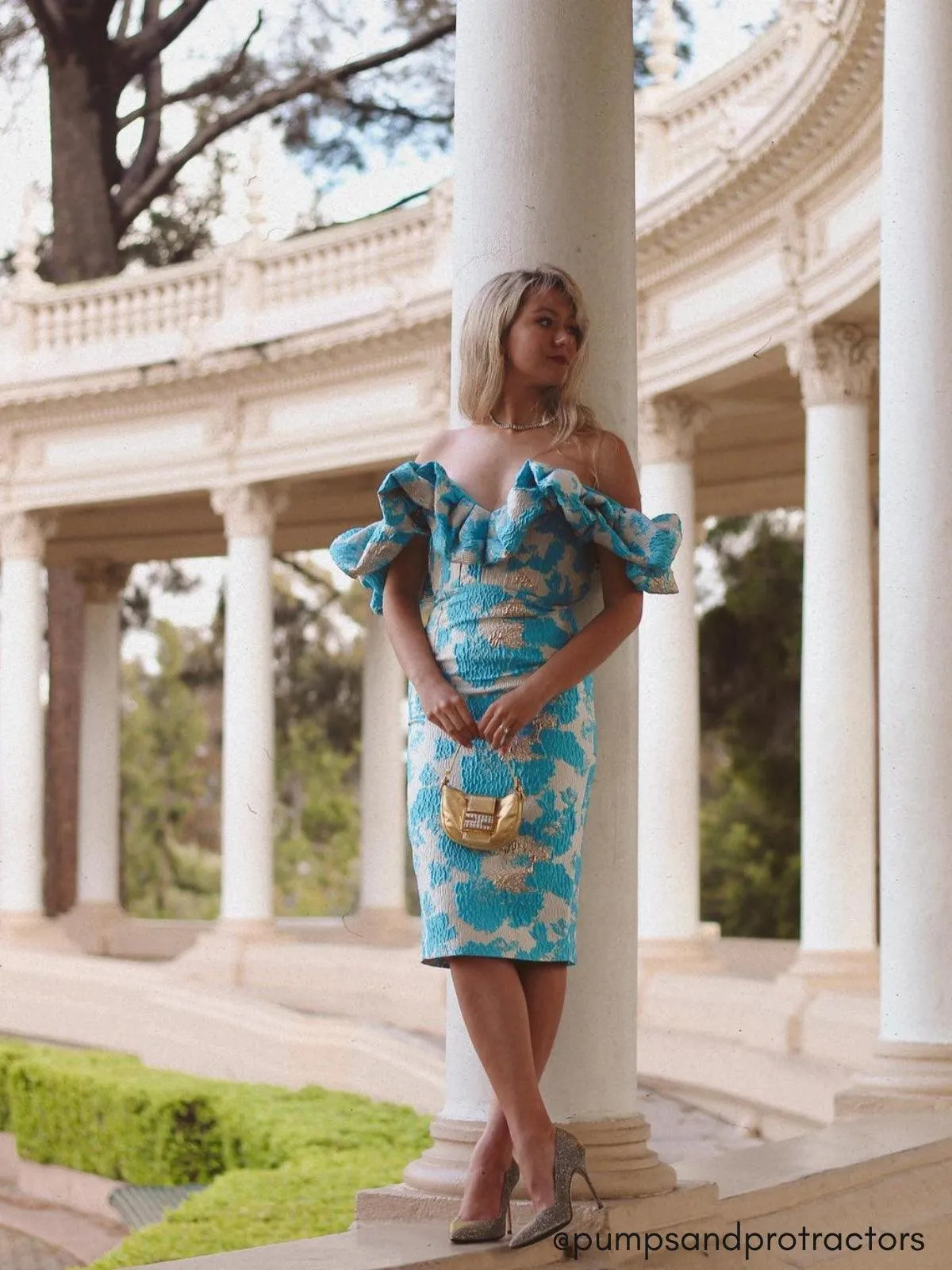 Giselle Jacquard Off Shoulder Midi Dress In Blue sold by Mew Mews product image thumbnail 2