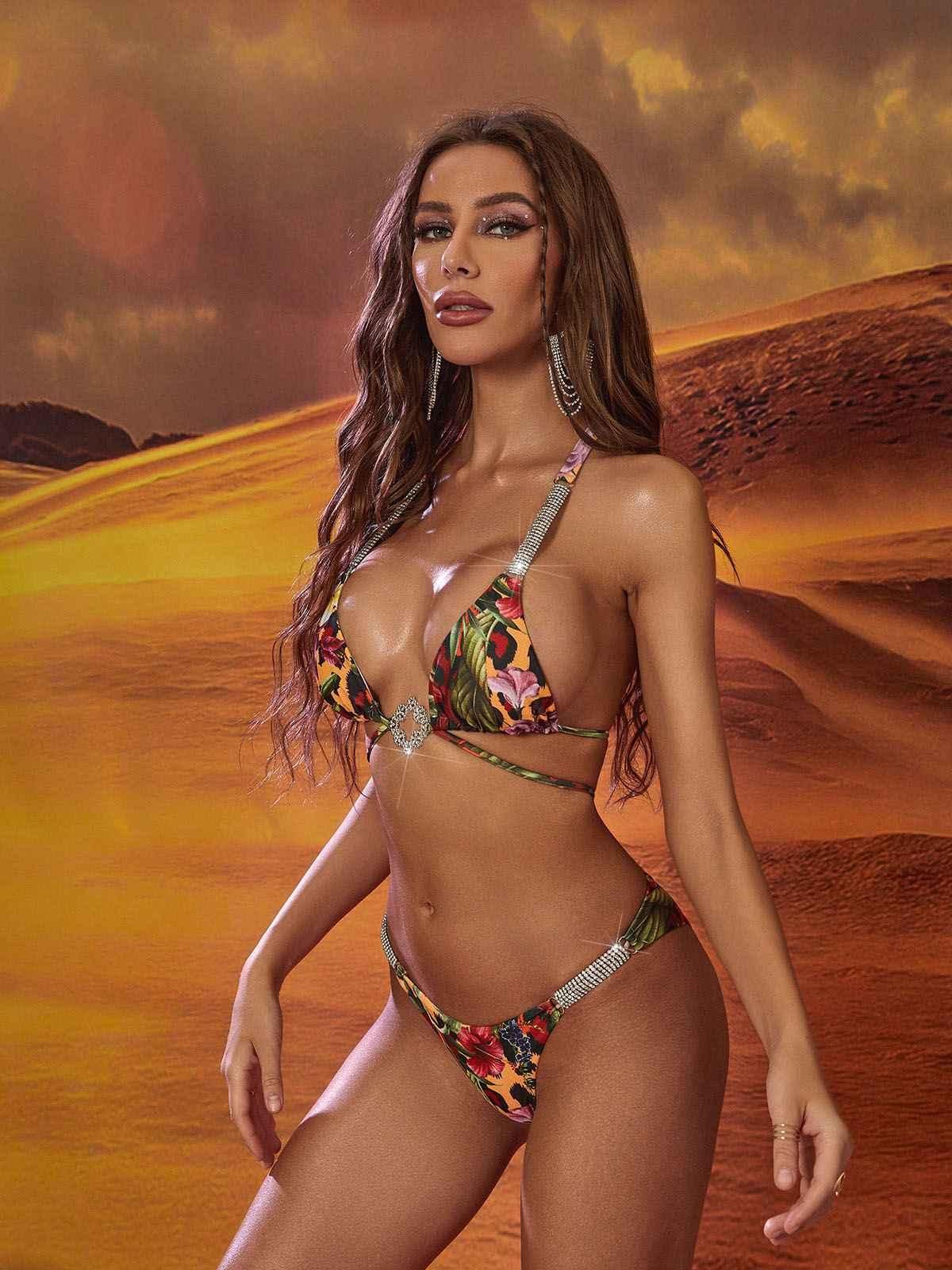 Aqua Floral Bikini Two Piece Set sold by Mew Mews product image thumbnail 4