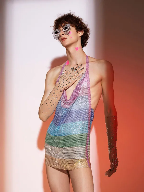 Ethan Halterneck Chainmail Mini Dress sold by Mew Mews
