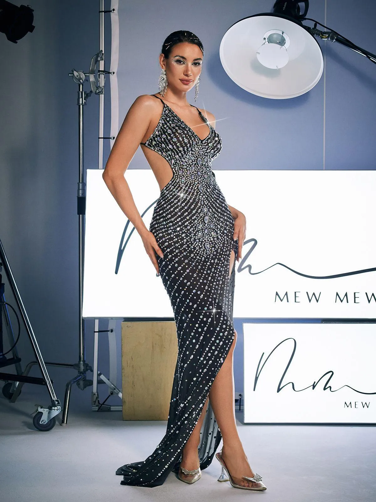 Aryan Backless Rhinsetone Cutout Maxi Dress sold by Mew Mews product image thumbnail 5