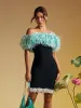 Koda Strapless Fringe Flower Bandage Mini Dress sold by Mew Mews