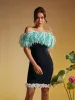 Koda Strapless Fringe Flower Bandage Mini Dress sold by Mew Mews