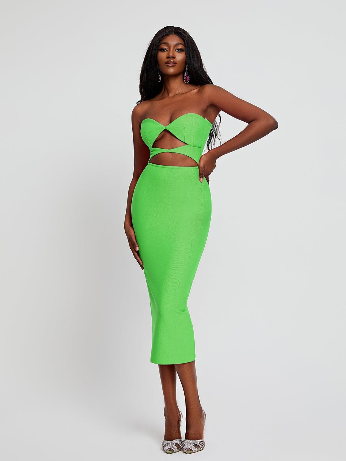 Uma Strapless Cutout Bandage Dress In Green sold by Mew Mews product image thumbnail 2