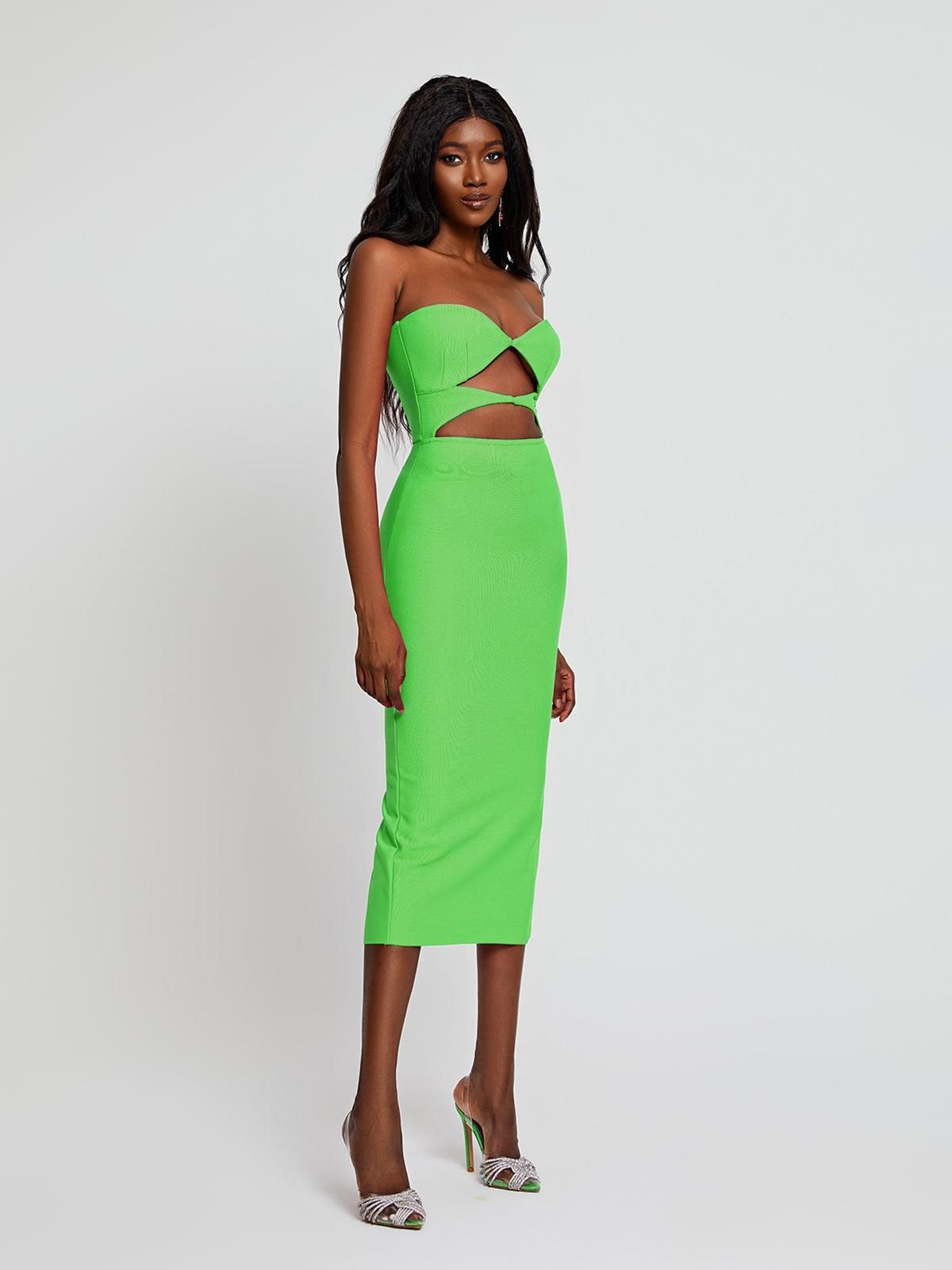 Uma Strapless Cutout Bandage Dress In Green sold by Mew Mews product image thumbnail 3