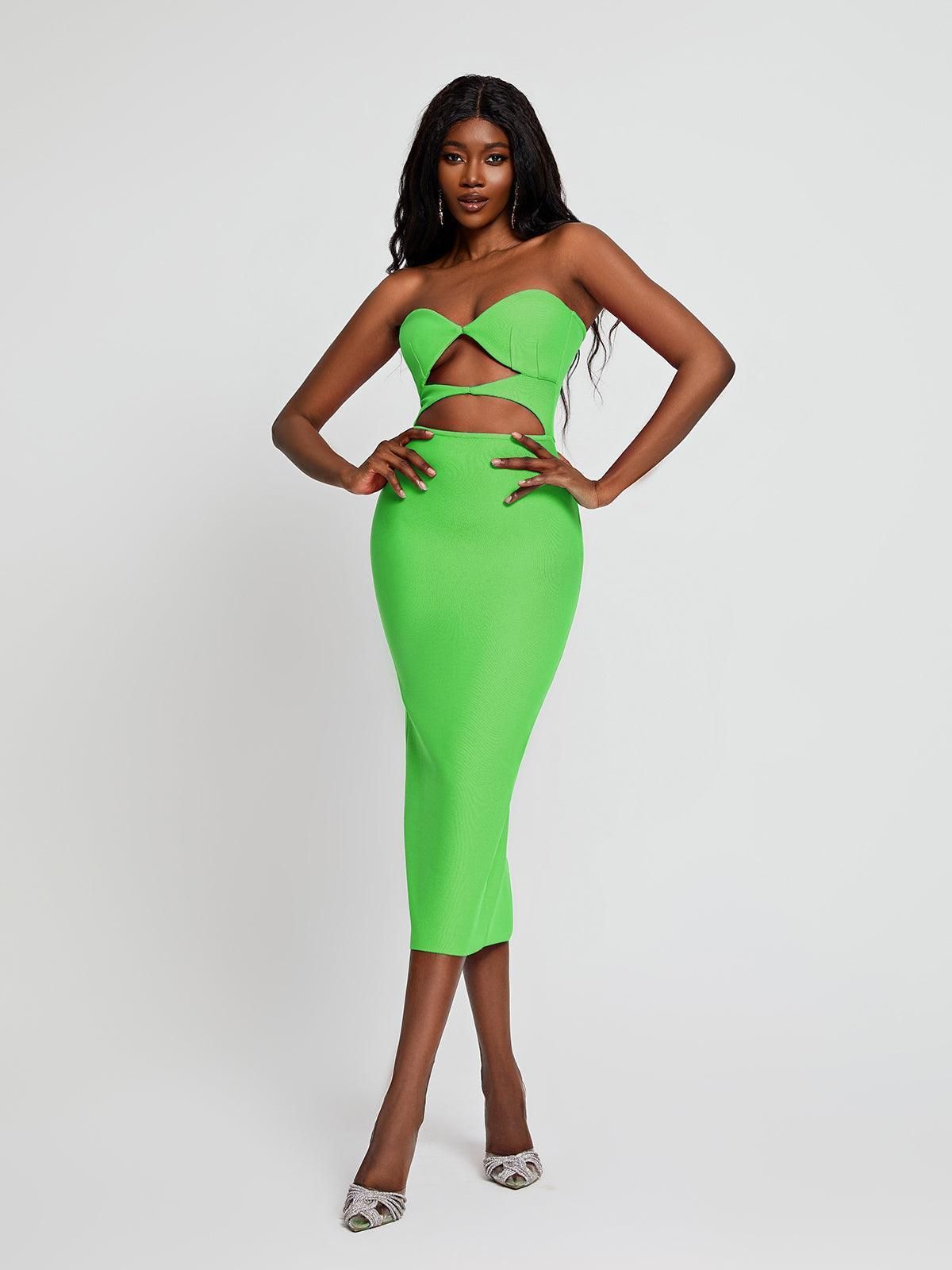 Uma Strapless Cutout Bandage Dress In Green sold by Mew Mews