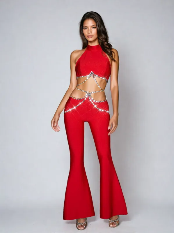 Kesar Halterneck Crystal Bandage Pants Set sold by Mew Mews