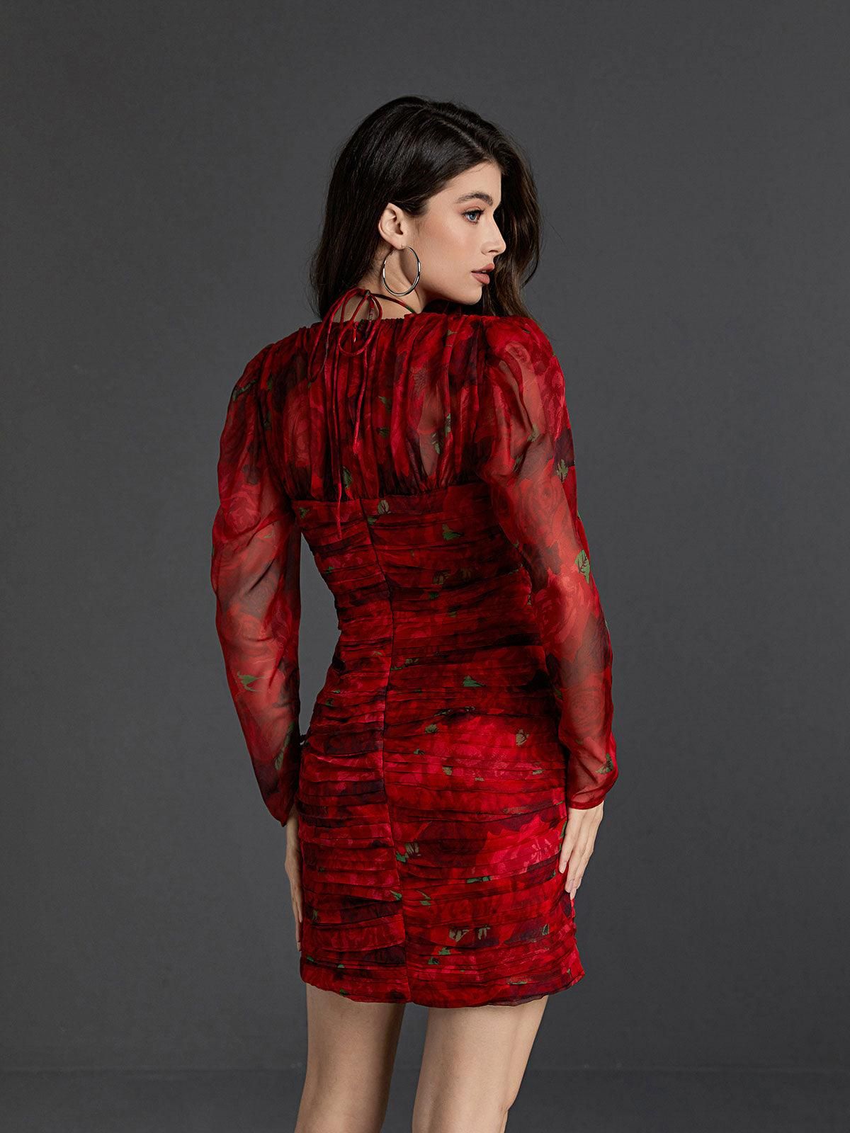 Zeynep V Neck Rose Printed Mini Dress sold by Mew Mews product image thumbnail 6