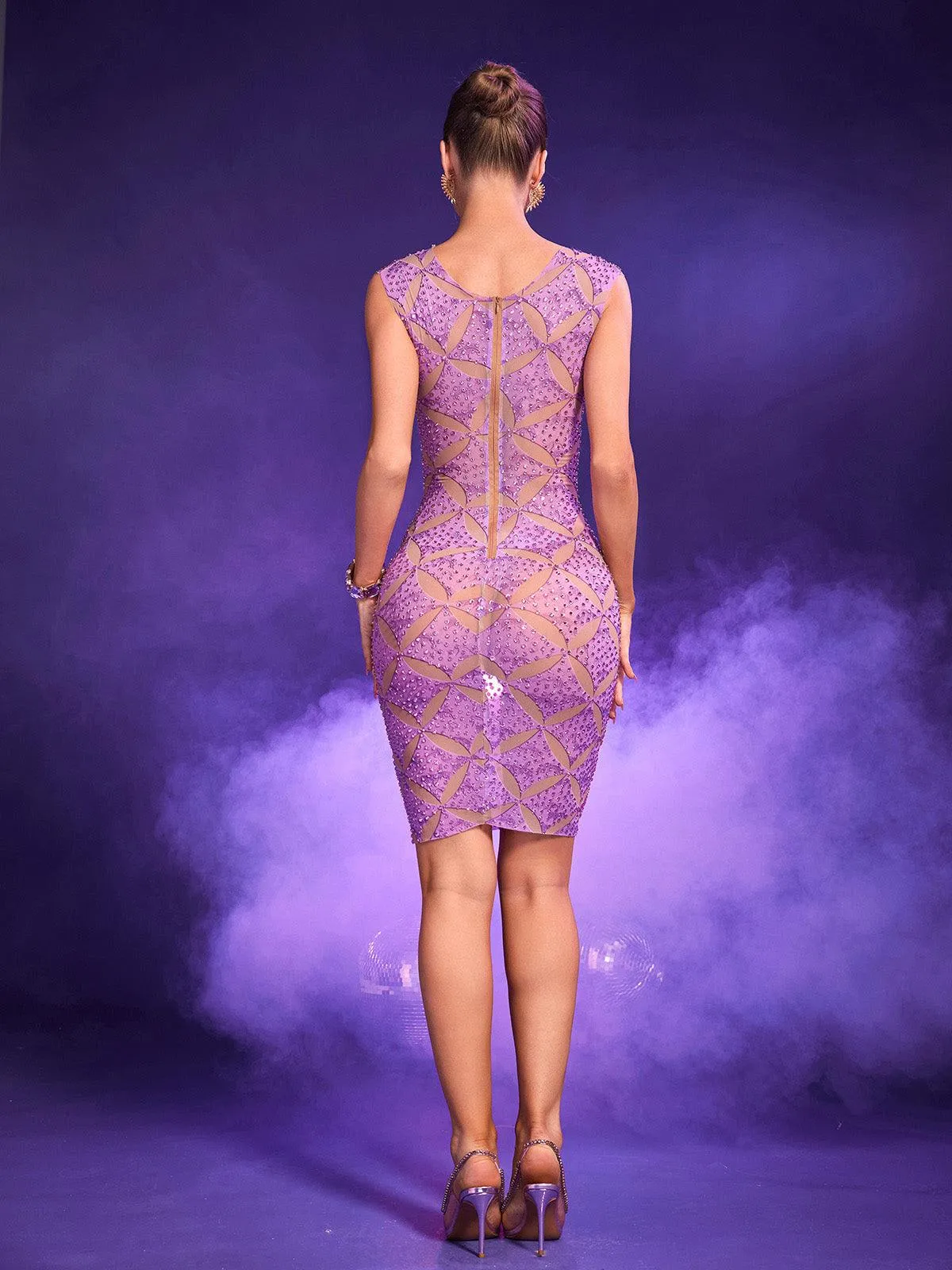 Alizeh Sleeveless Square Rhinestone Mesh Dress sold by Mew Mews product image thumbnail 5