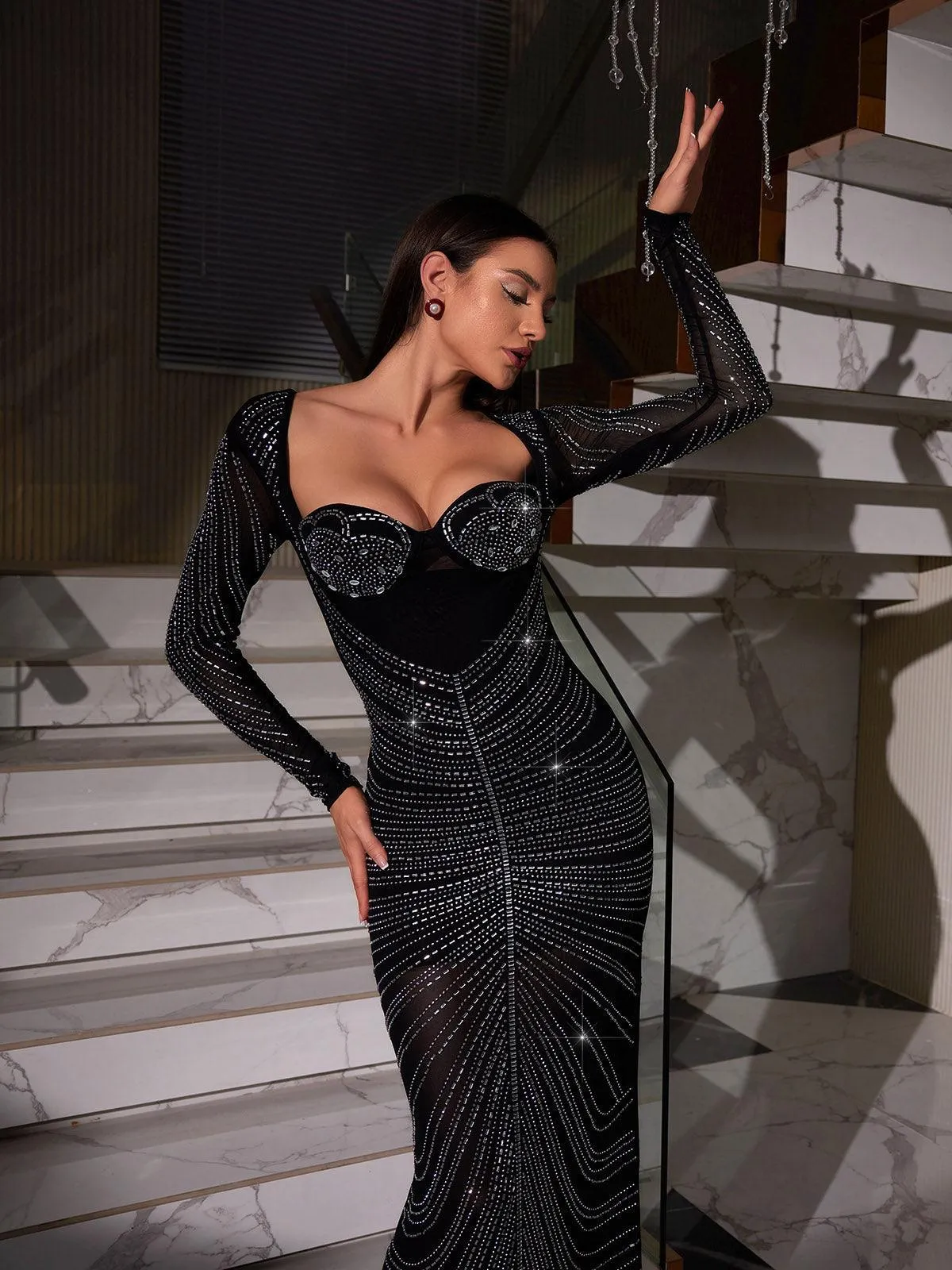 Lux Long Sleeve Crystal Maxi Dress sold by Mew Mews product image thumbnail 3
