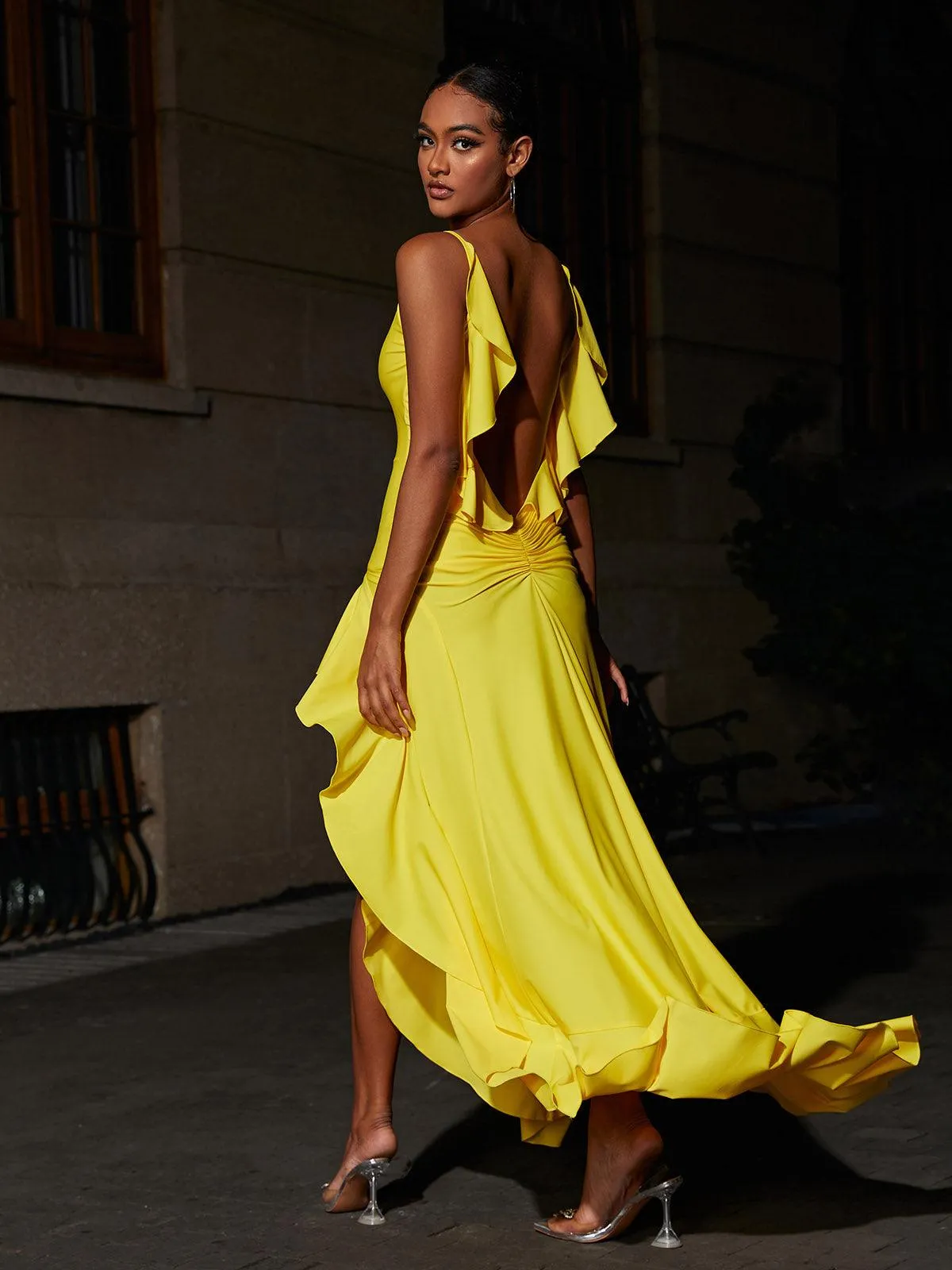 Petal Backless Maxi Dress In Yellow sold by Mew Mews