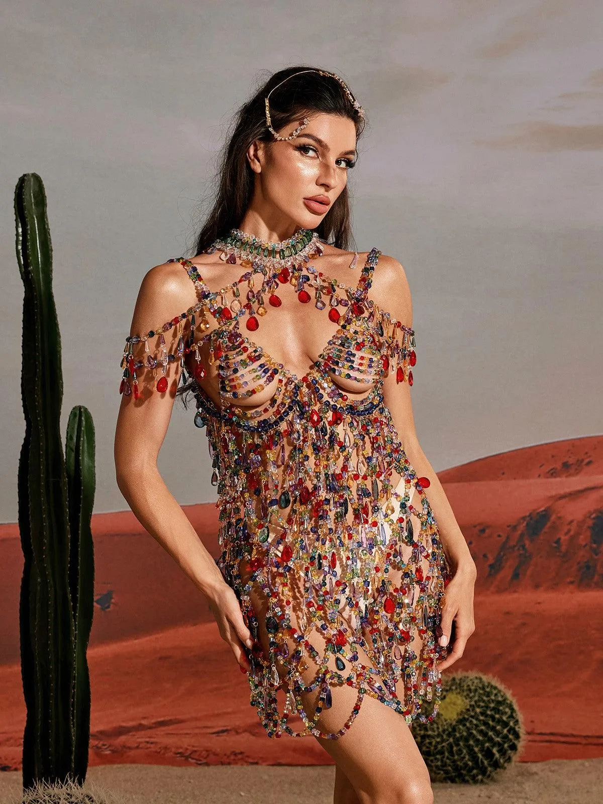 Arthur Rhinestone Beaded Mini Dress sold by Mew Mews