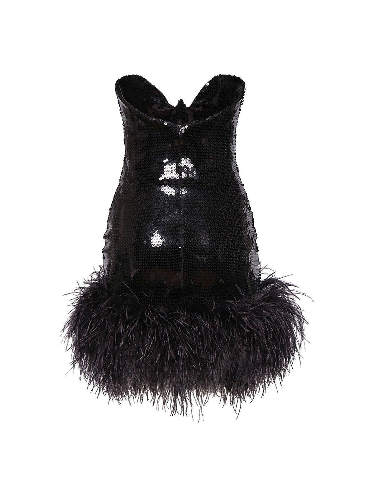 Gladys Strapless Sequin Feather Trimmed Mini Dress sold by Mew Mews product image thumbnail 8