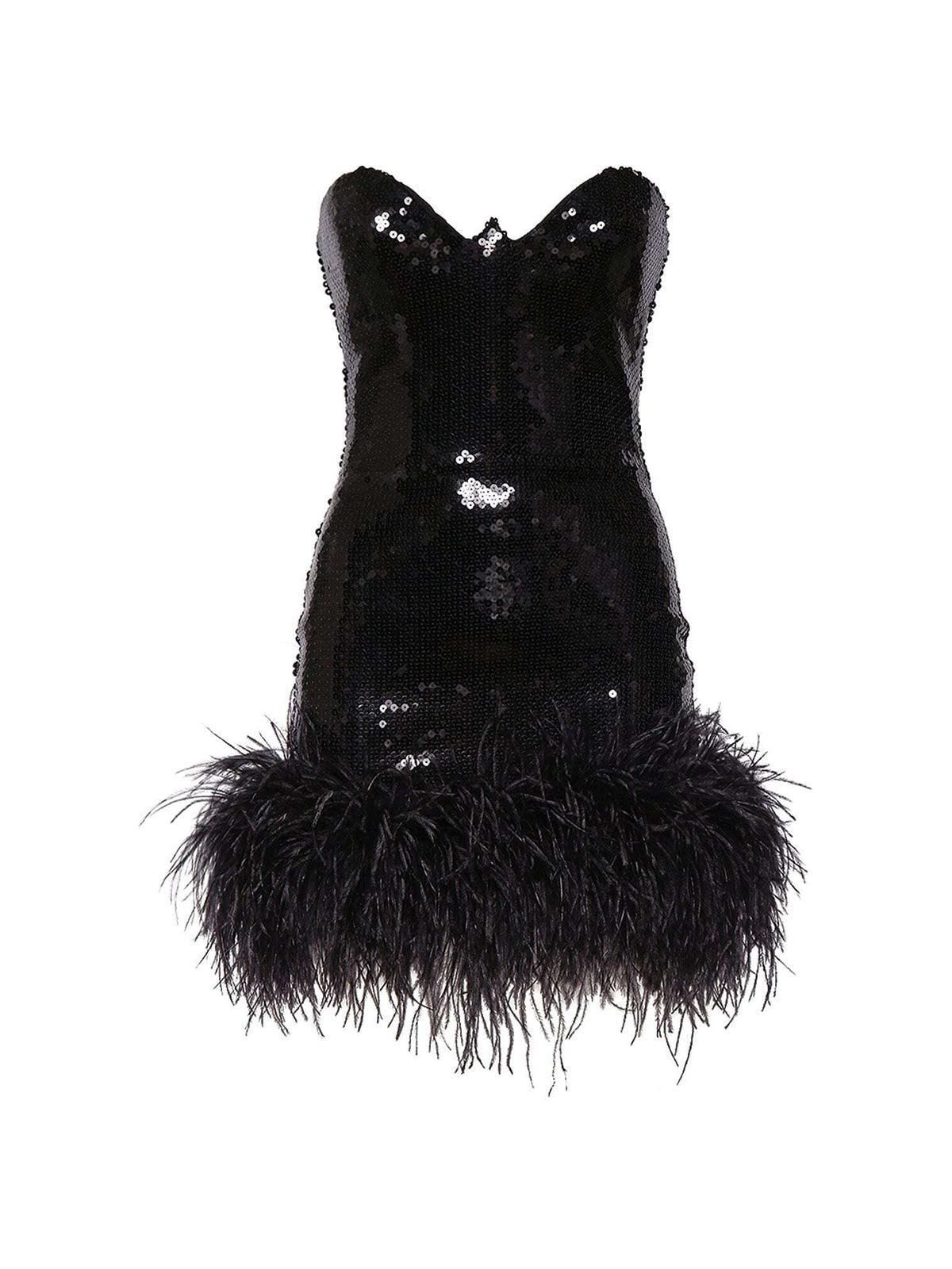 Gladys Strapless Sequin Feather Trimmed Mini Dress sold by Mew Mews product image thumbnail 7