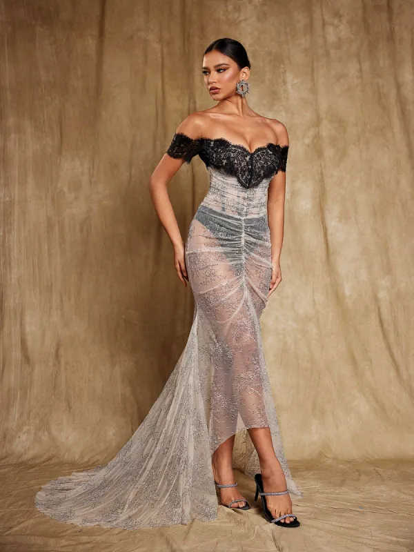 Océane Off Shoulder Lace Maxi Dress sold by Mew Mews