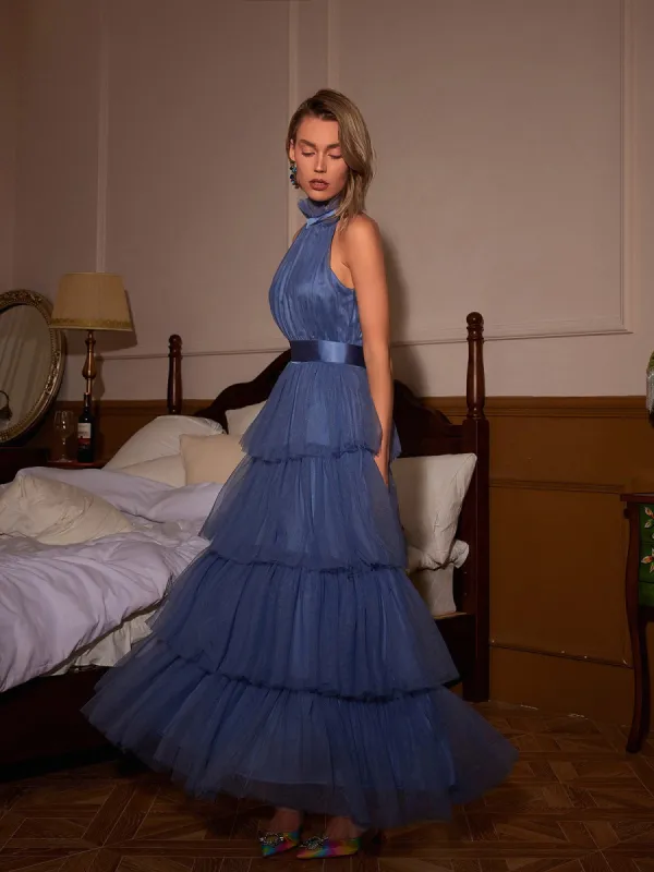 Rafa Halterneck Tiered Tulle Midi Dress sold by Mew Mews